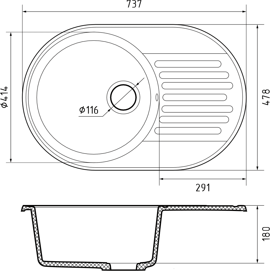 GranFest QUARZ GF-Z18, мойка, гранит, темно-серый