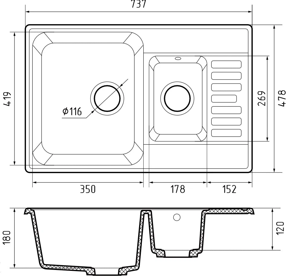 GranFest QUARZ GF-Z21K, мойка, гранит, черный