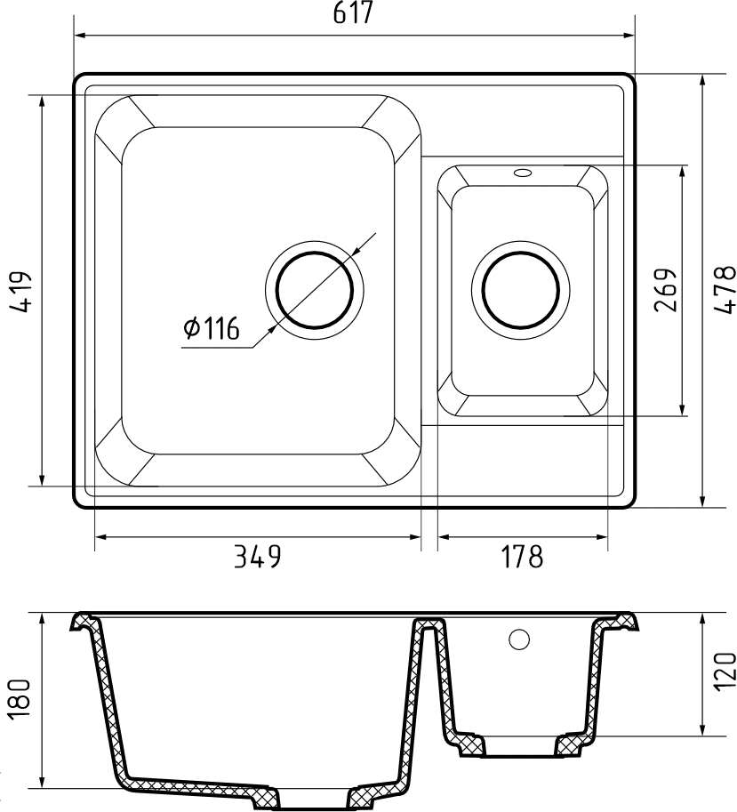 GranFest QUARZ GF-Z09, мойка, гранит, темно-серый