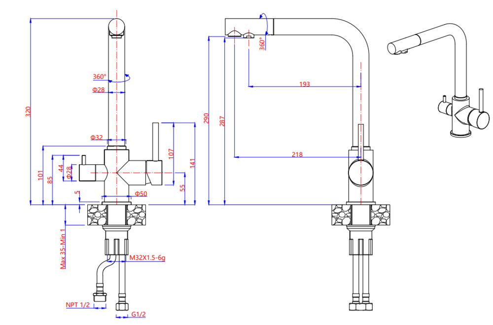 GranFest 3611, смеситель, мрамор, иней