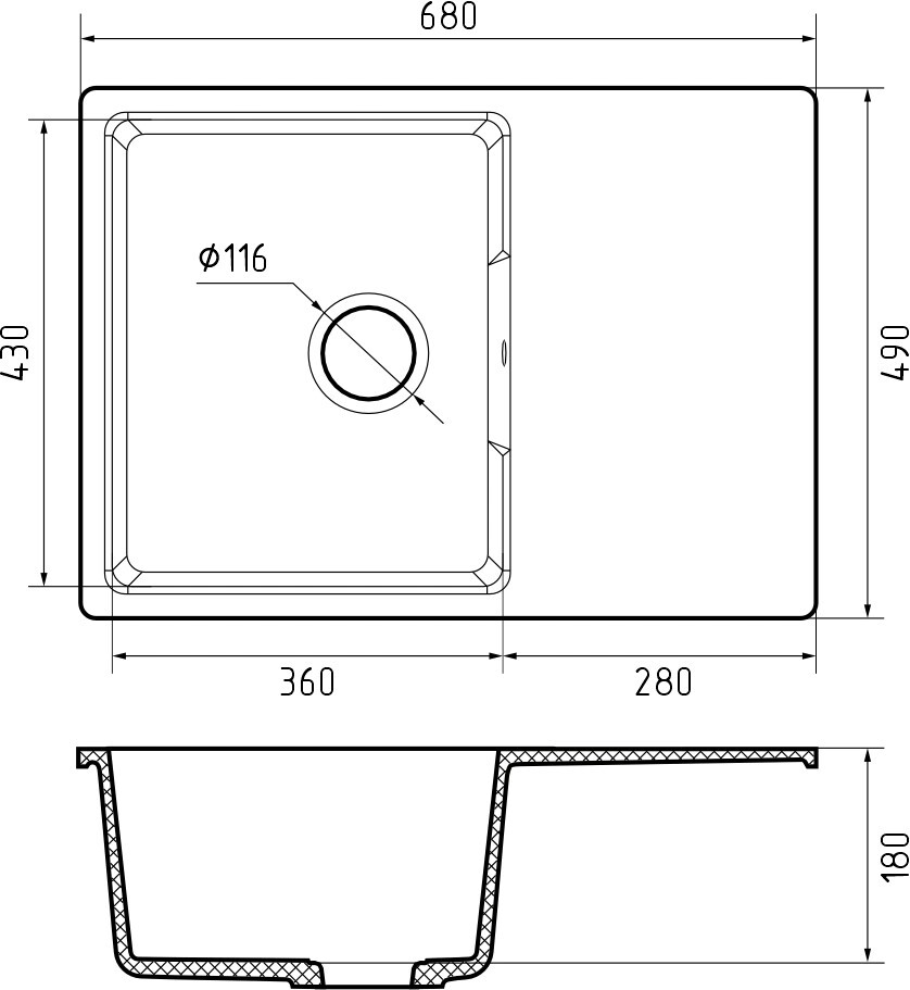 GranFest URBAN 668L мойка, гранит, темно-серый