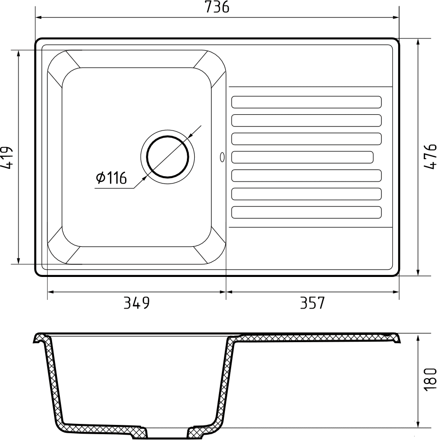 GranFest QUARZ GF-Z78, мойка, гранит, темно-серый