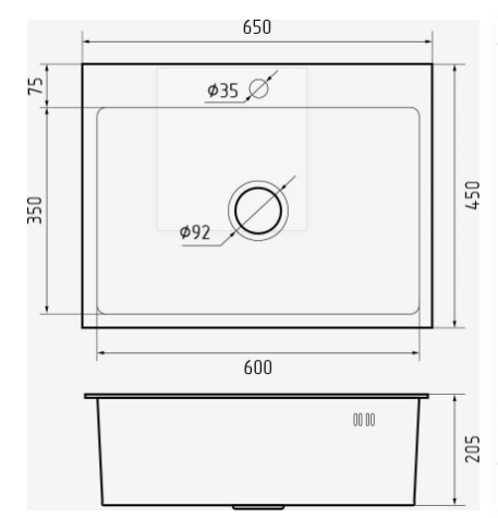 GranFest 6545 PVD, мойка, нержавеющая сталь, графит