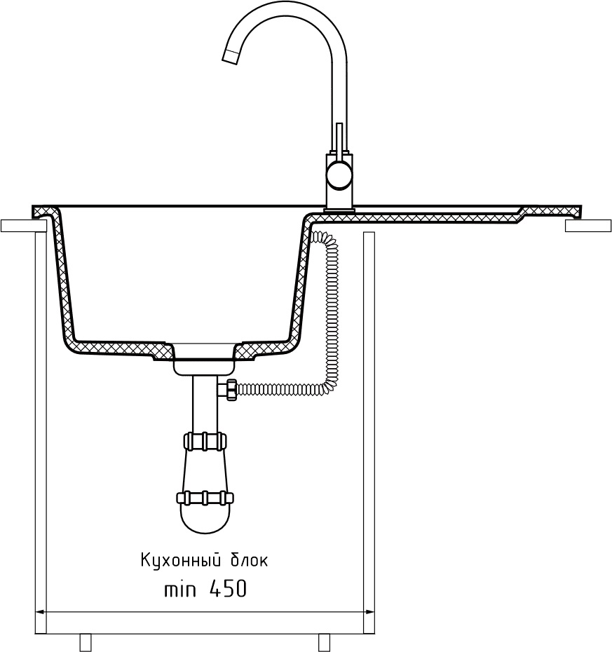 GranFest GF-SMART 680 L, мойка, мрамор, песочный