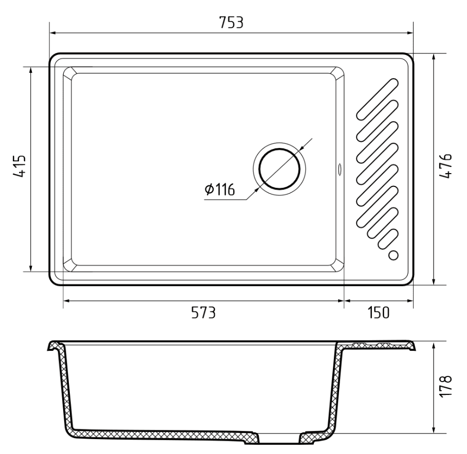 GranFest QUARZ GF-ZL-51, мойка, гранит, темно-серый