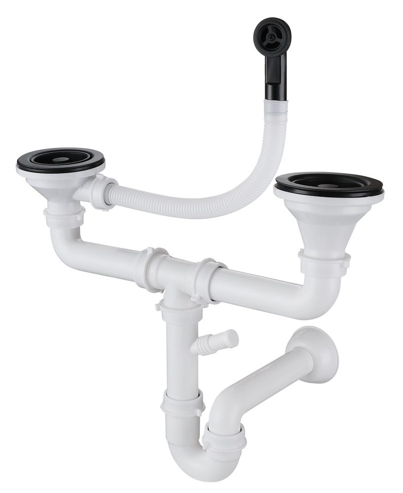 GranFest Сифон двойной 3 1/2" с круглым переливом, черный