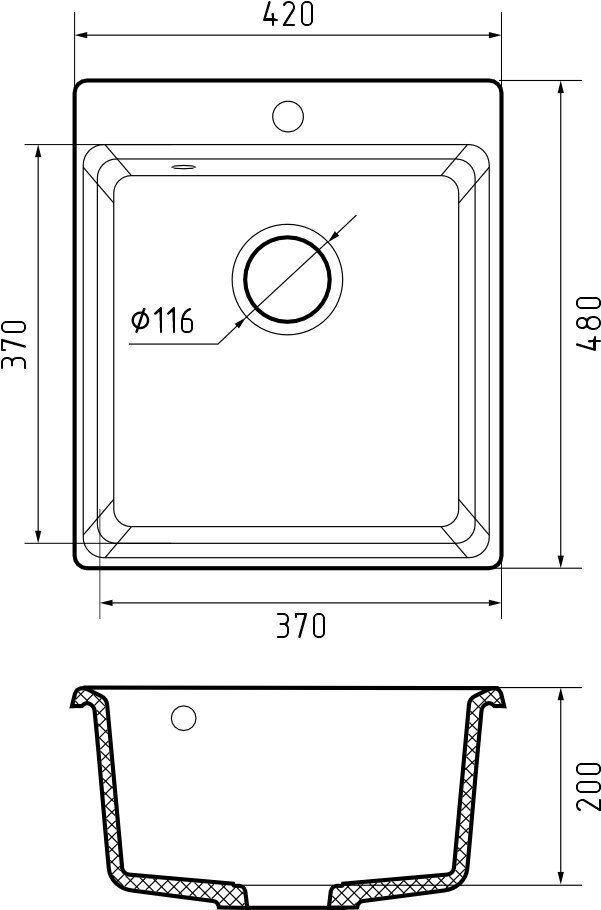 GranFest LEVEL GF-LV-420, мойка, мрамор, песочный
