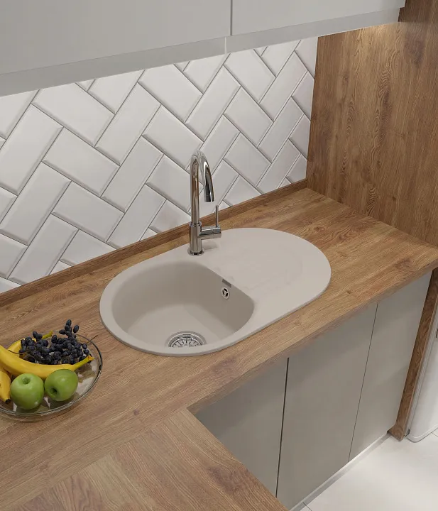 GranFest GF-SMART 685 L, мойка, мрамор, белый