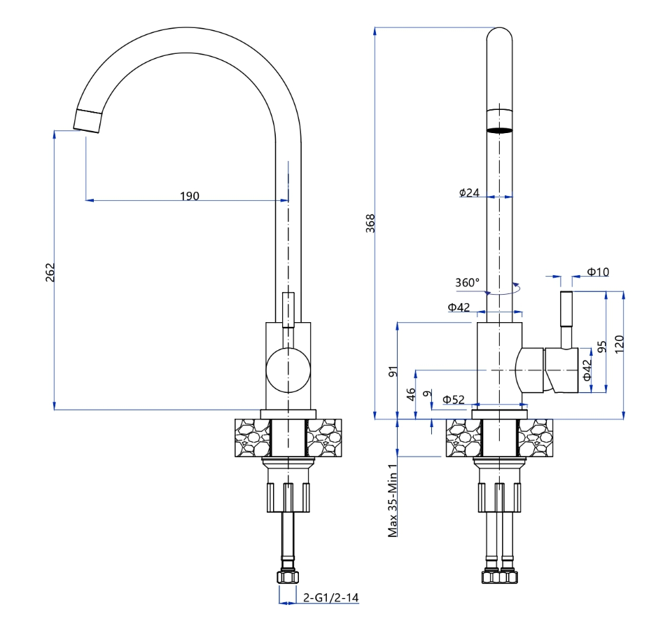 GranFest GF-Z-5410, смеситель, гранит, белый