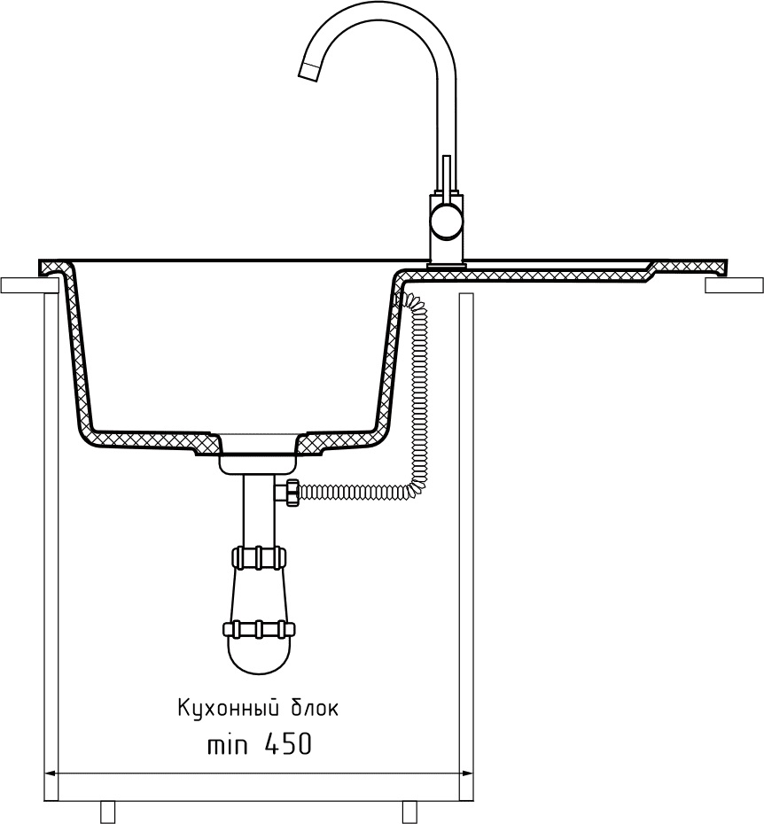 GranFest GF-SMART 685 L, мойка, мрамор, белый