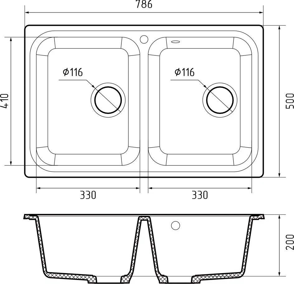 GranFest STANDART GF-S-780 K, мойка, мрамор, иней