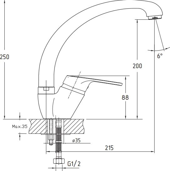 GranFest QUARZ Z3323, смеситель, нержавеющая сталь