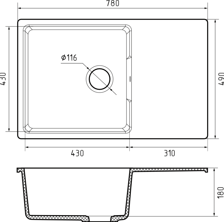 GranFest URBAN 678L, мойка, гранит, черный