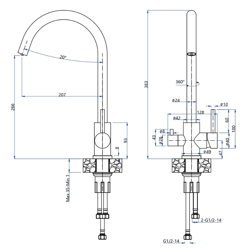 GranFest GF-Z-5420, смеситель, нержавеющая сталь