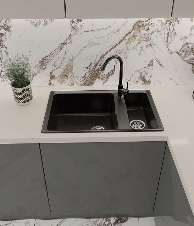 GranFest LEVEL GF-LV-760K, мойка, мрамор, черный