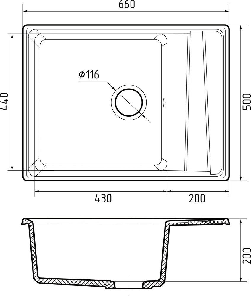 GranFest LEVEL GF-LV-660L, мойка, мрамор, кашемир
