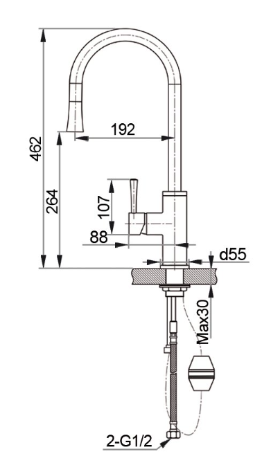 GranFest 7652, смеситель, мрамор, черный