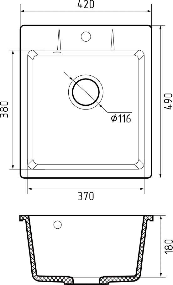 GranFest URBAN 242, мойка, гранит, темно-серый