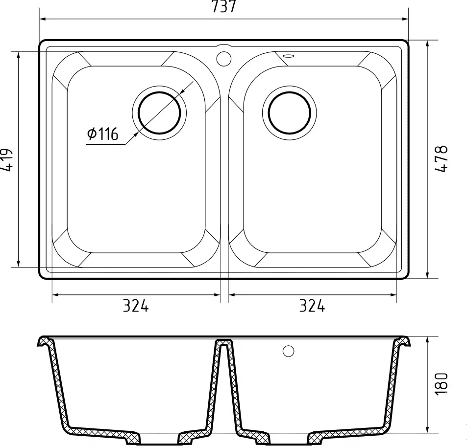 GranFest QUARZ GF-Z15, мойка, гранит, черный