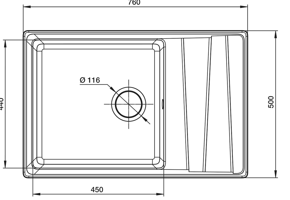 GranFest LEVEL GF-LV-760L, мойка, мрамор, топаз