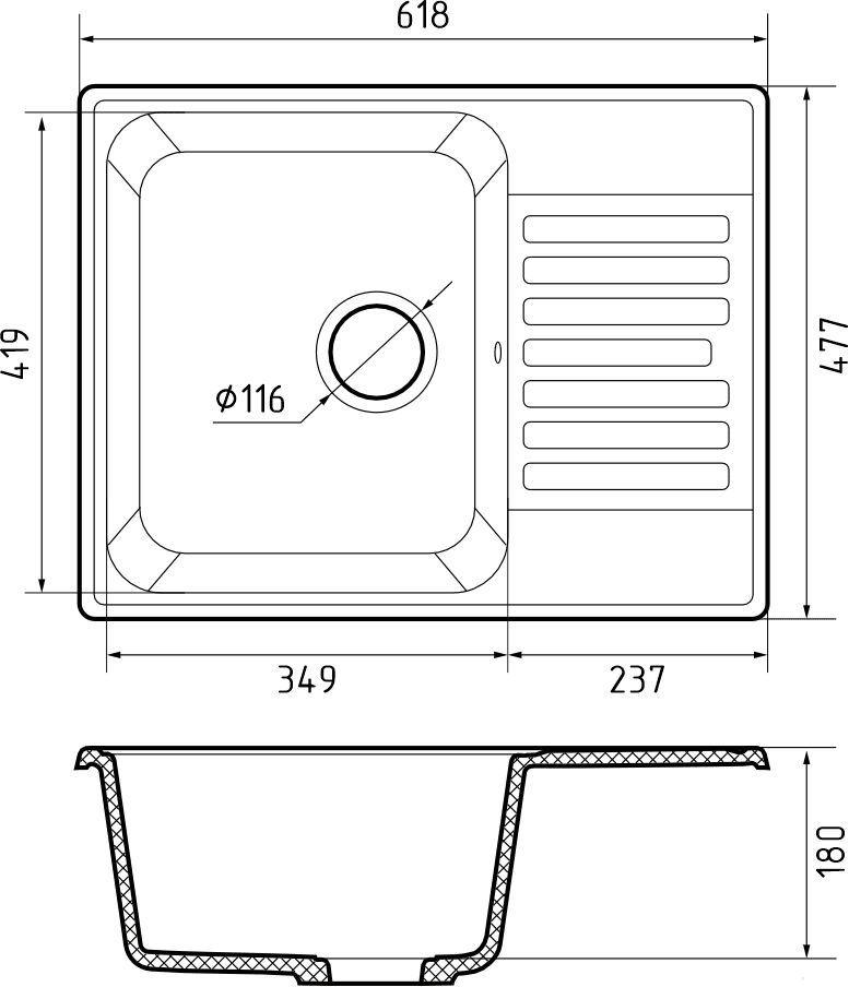 GranFest QUARZ GF-Z13, мойка, гранит, темно-серый