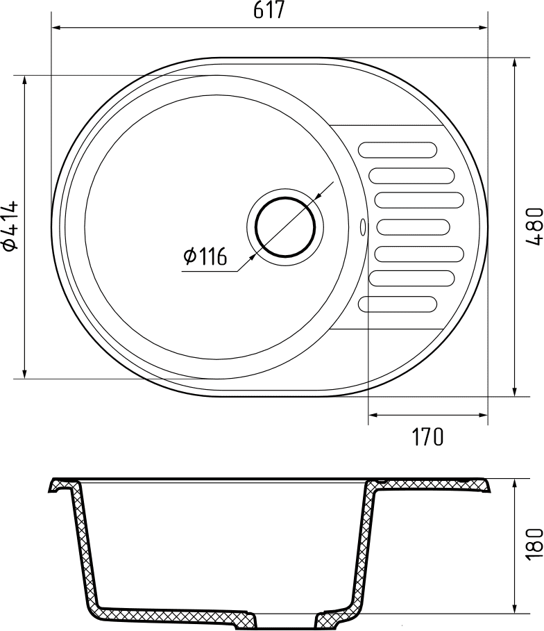 GranFest QUARZ GF-Z58, мойка, гранит, темно-серый