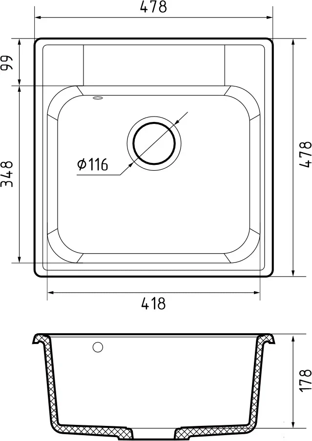 GranFest QUARZ GF-Z48, мойка, гранит, белый