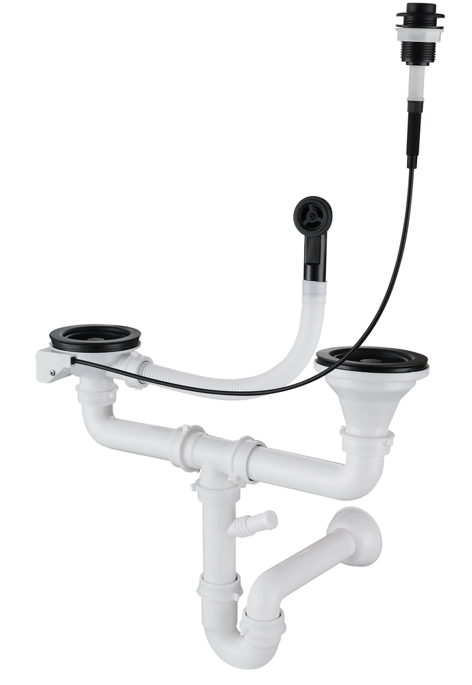 GranFest Сифон двойной 3 1/2" полу-автомат с круглым переливом, черный