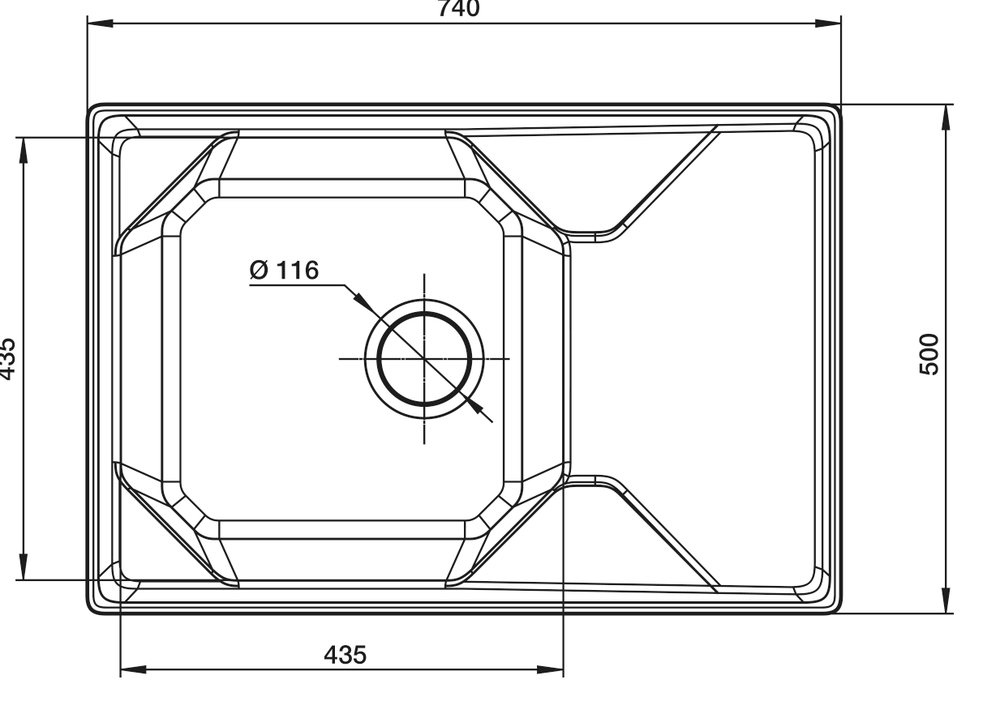 GranFest UNIQUE GF-U-740L, мойка, мрамор, серый