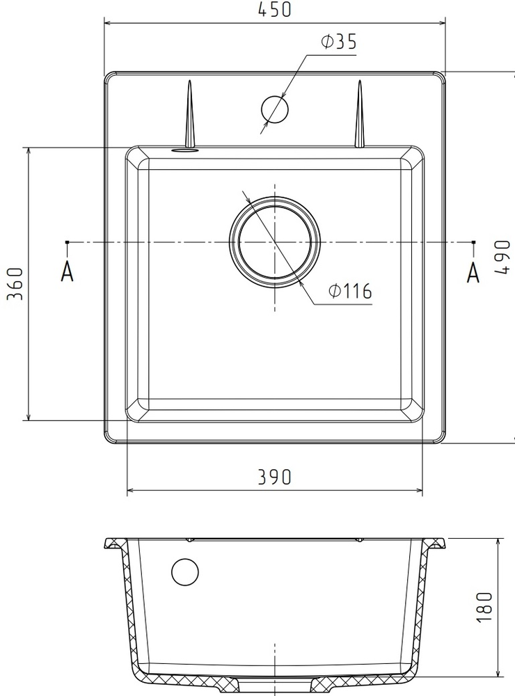 GranFest URBAN 242, мойка, гранит, белый