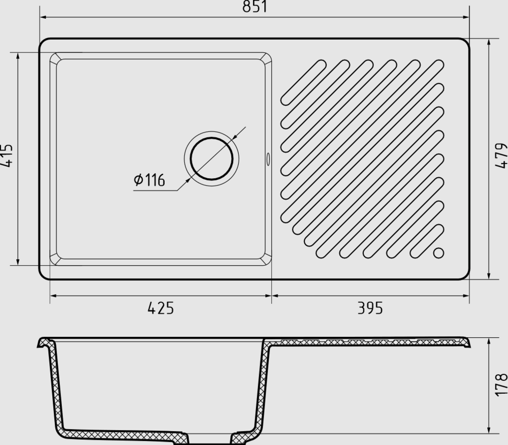 GranFest QUARZ GF-ZL-53, мойка, гранит, черный