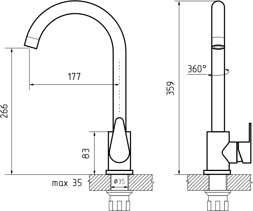 GranFest GF-Z-5412, смеситель, гранит, серый