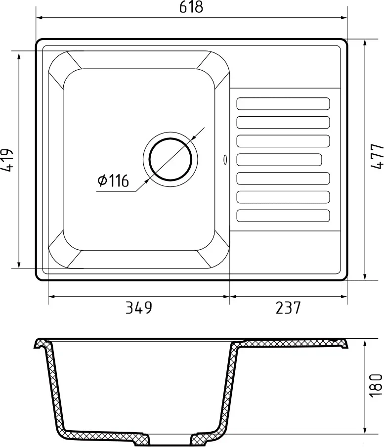 GranFest QUARZ GF-Z13, мойка, гранит, белый