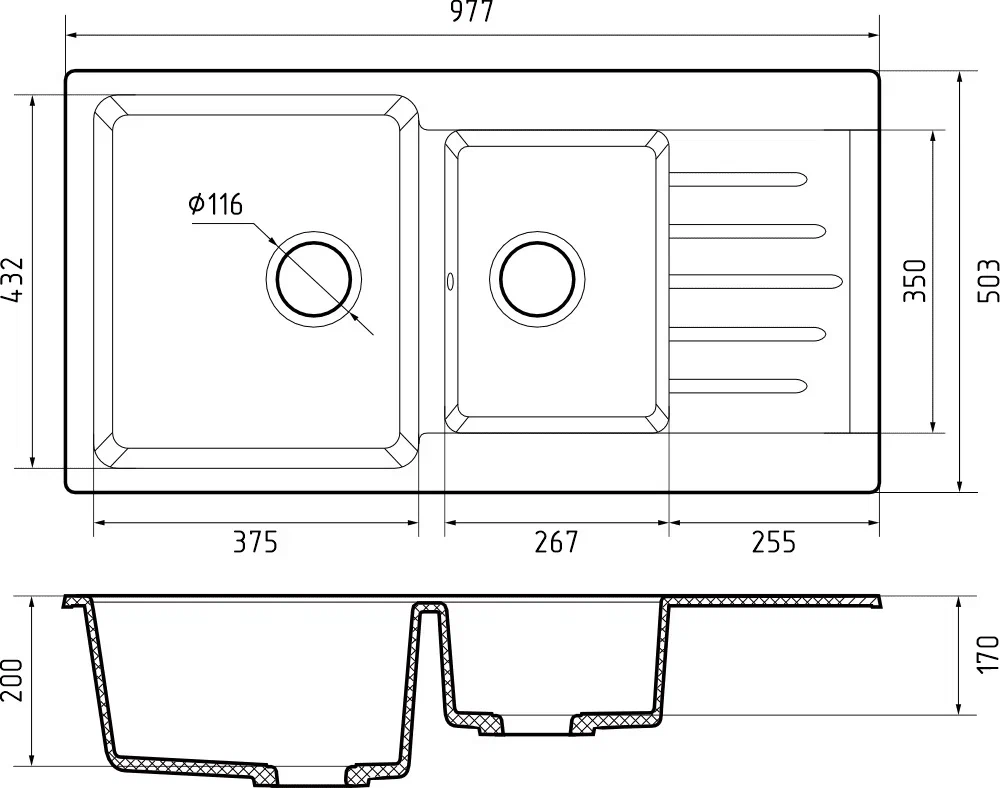 GranFest PRACTIK GF-P-980 KL, мойка, мрамор, черный