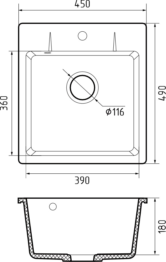 GranFest URBAN 245, мойка, гранит, темно-серый