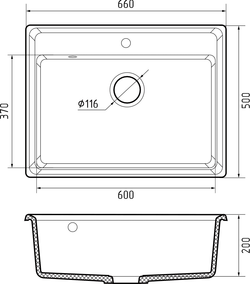 GranFest LEVEL GF-LV-660, мойка, мрамор, графит