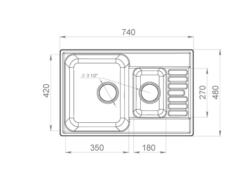 LEX St. Moritz 740 Deep Grey, мойка, гранит
