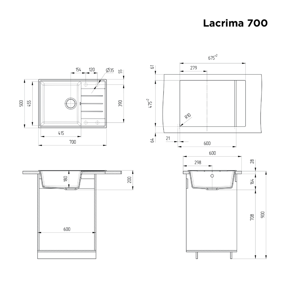 Maunfeld Lacrima 700 MFQS-700B, мойка, гранит, черный