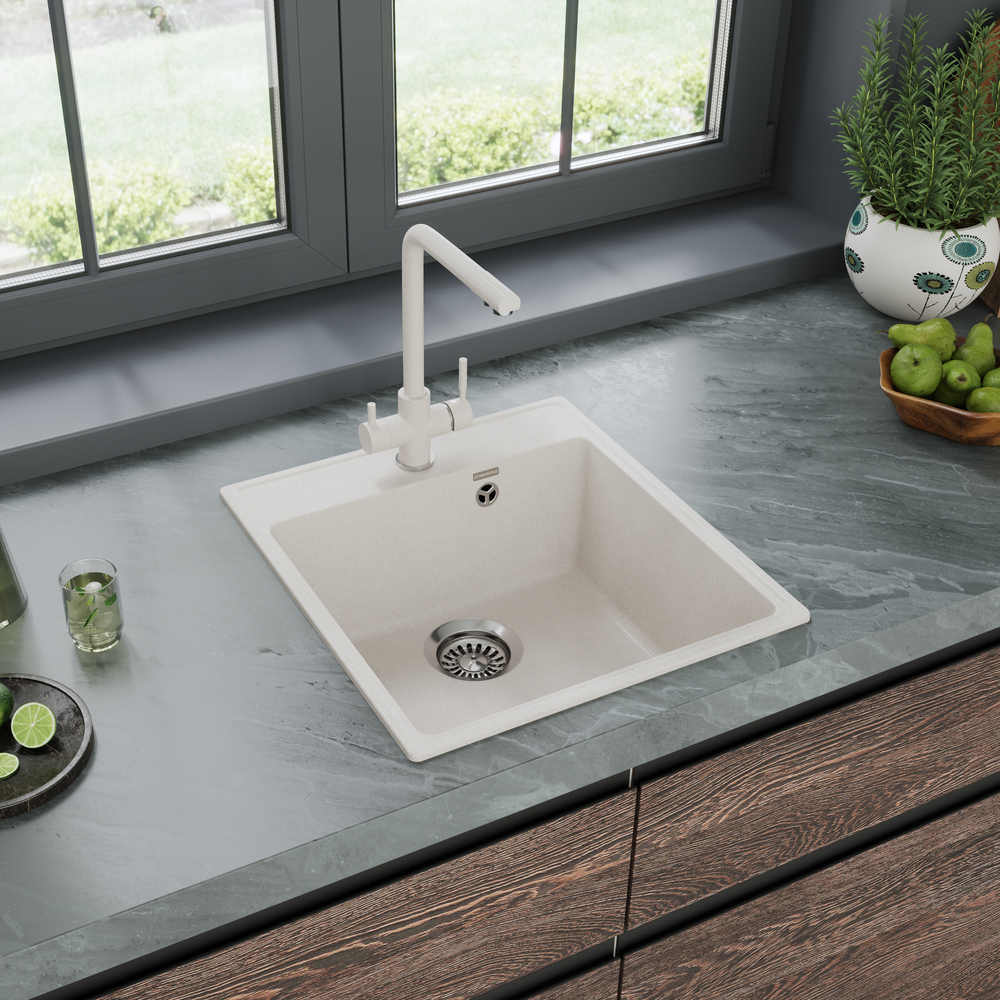 Maunfeld Perla 460 MFQS-460W, мойка, гранит, кремовый