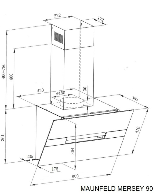 Maunfeld MERSEY 90 WHITE Glass WHITE (INOX)