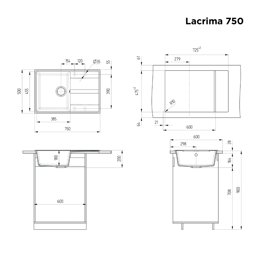 Maunfeld Lacrima 750 MFQS-750B, мойка, гранит, черный
