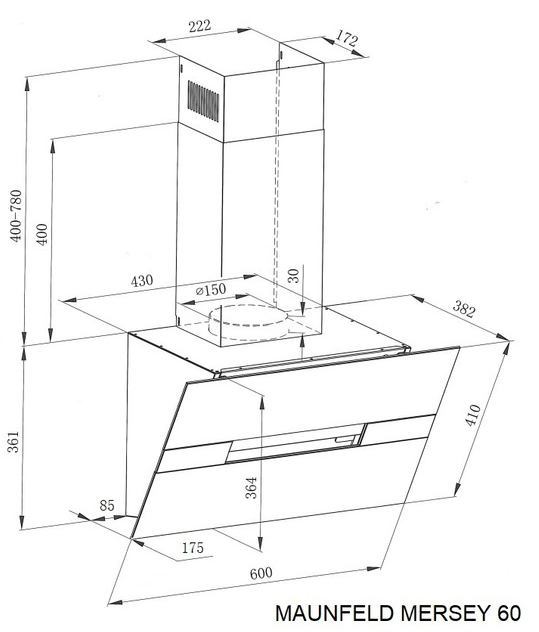 Maunfeld MERSEY 60 нержавеющая сталь/черное стекло
