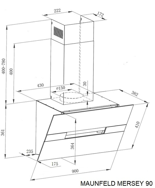 Maunfeld MERSEY 90 нержавеющая сталь/черное стекло