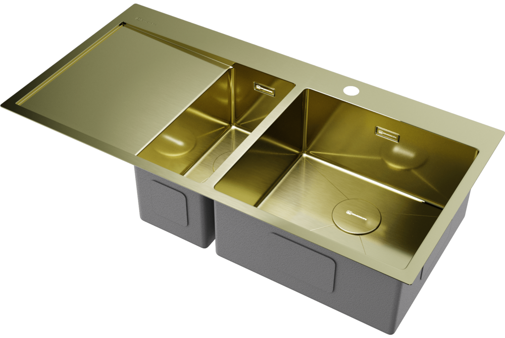 Omoikiri Akisame 100-2-LG-R, мойка, нержавеющая сталь/светлое золото, чаша справа