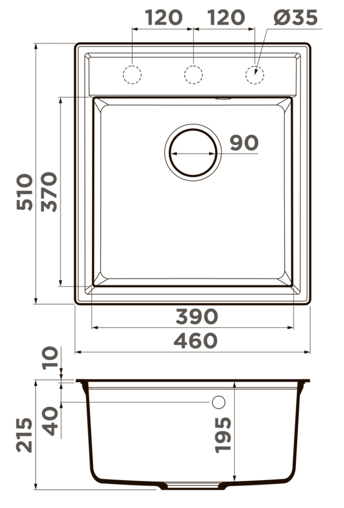 Omoikiri Daisen 46-ES, мойка, гранит, эспрессо