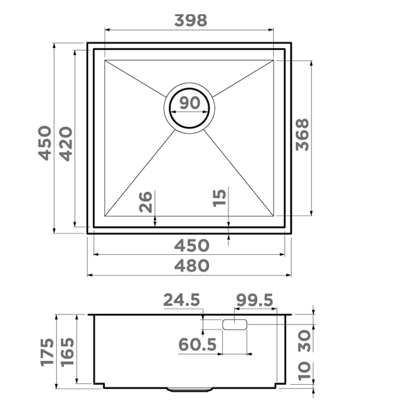 Omoikiri Kasen 48-26 INT GM, мойка, нержавеющая сталь/вороненая сталь