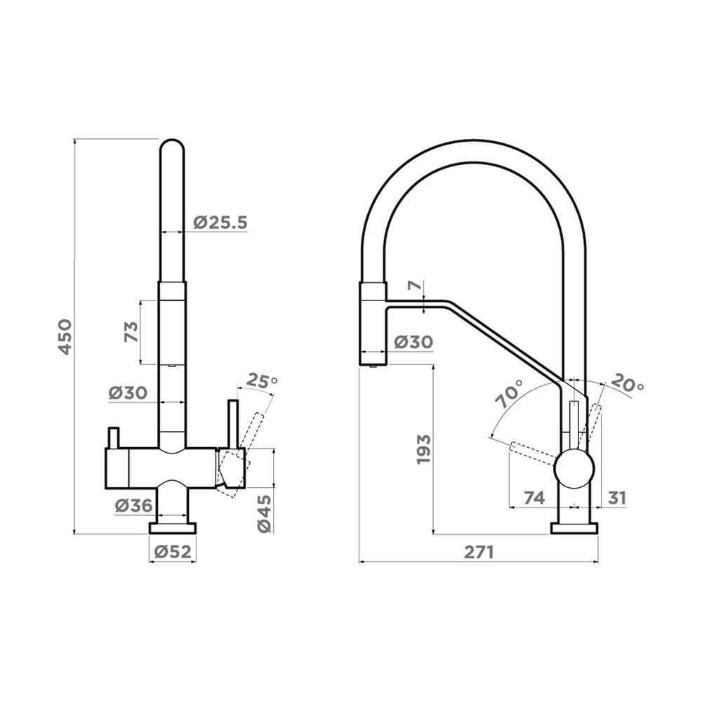Omoikiri Akeno BN, смеситель, нержавеющая сталь