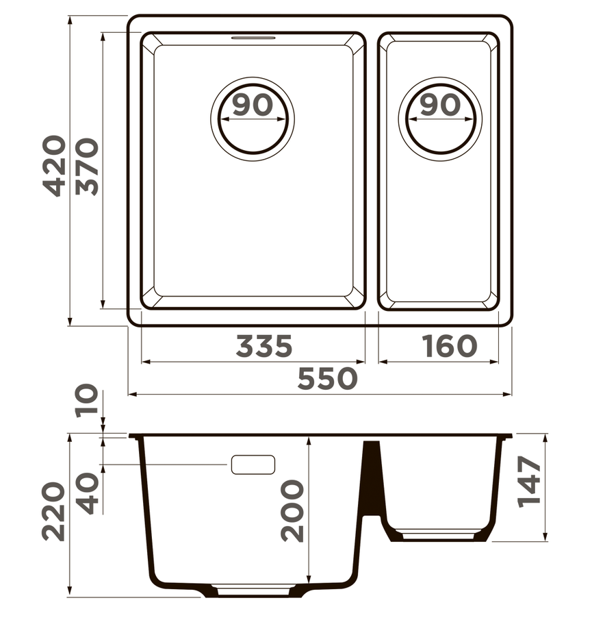 Omoikiri Kata 55-2-U-BL, мойка, гранит, черный