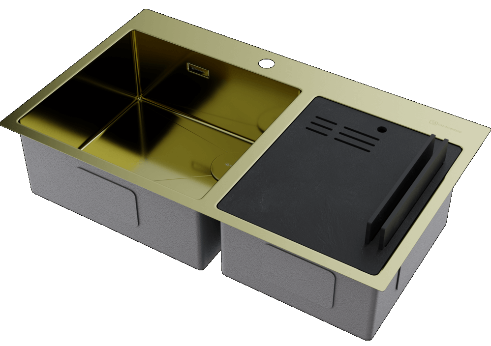 Omoikiri Akisame 86-2 Side-LG, мойка, нержавеющая сталь/светлое золото