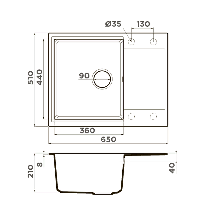 Omoikiri Daisen 65T-GR, мойка, гранит, leningrad grey